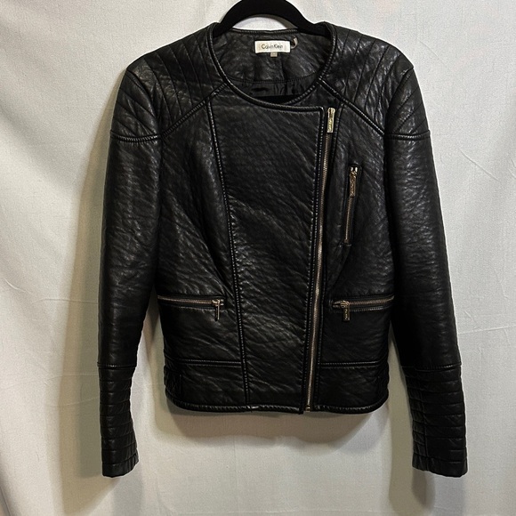 Calvin Klein Black Leather Biker Jacket - Picture 1 of 16